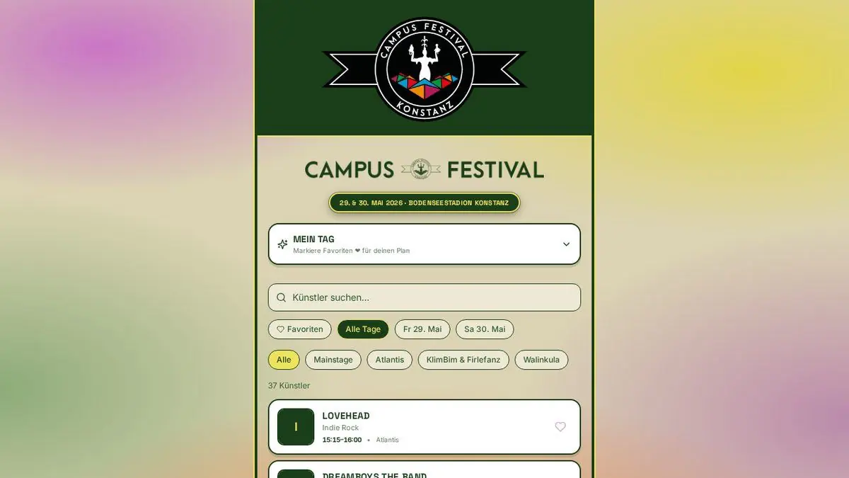 Campus Festival Konstanz 2026 – Webdesign, Webentwicklung, Offline-App